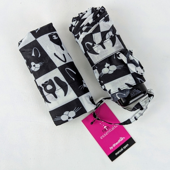 ShedRain Mini Manual Fold Umbrella Cats Dogs Print Lightweight Black White NWT - Picture 11 of 12